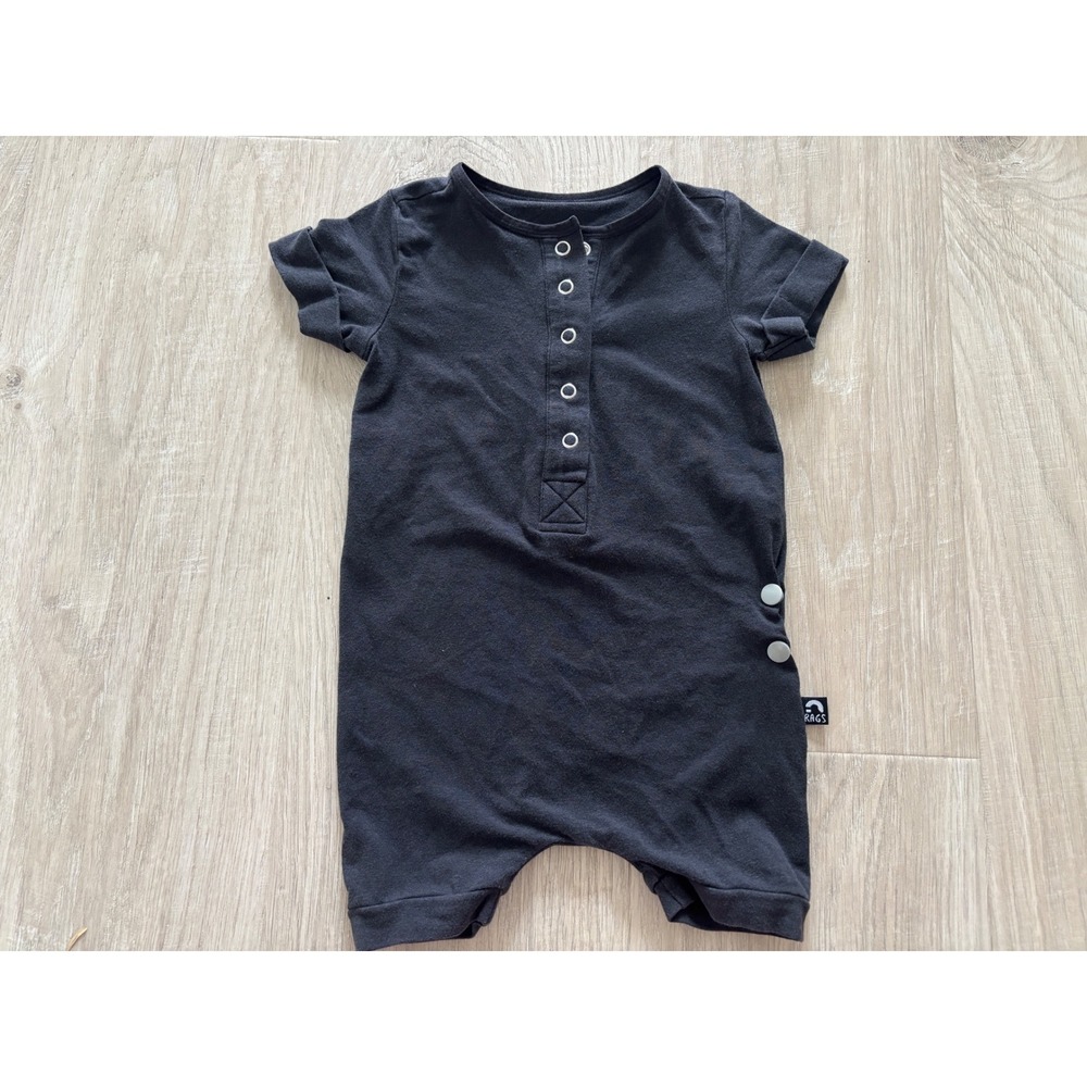 Rags Romper Kids 12-18M Charcoal Black Short Sleeve Snap Closure Minimalist